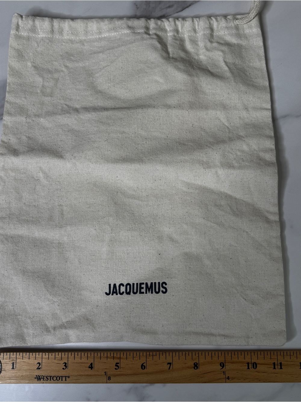 Jacquemus Cream Canvas Drawstring Dust Pouch with Black Logo 11X14